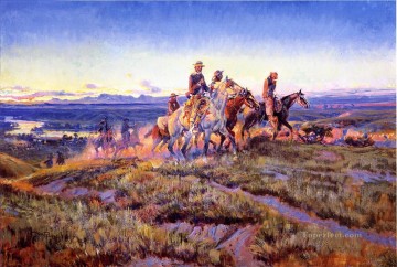 vaquero de indiana Painting - Los hombres del campo abierto 1923 Charles Marion Russell Indiana cowboy